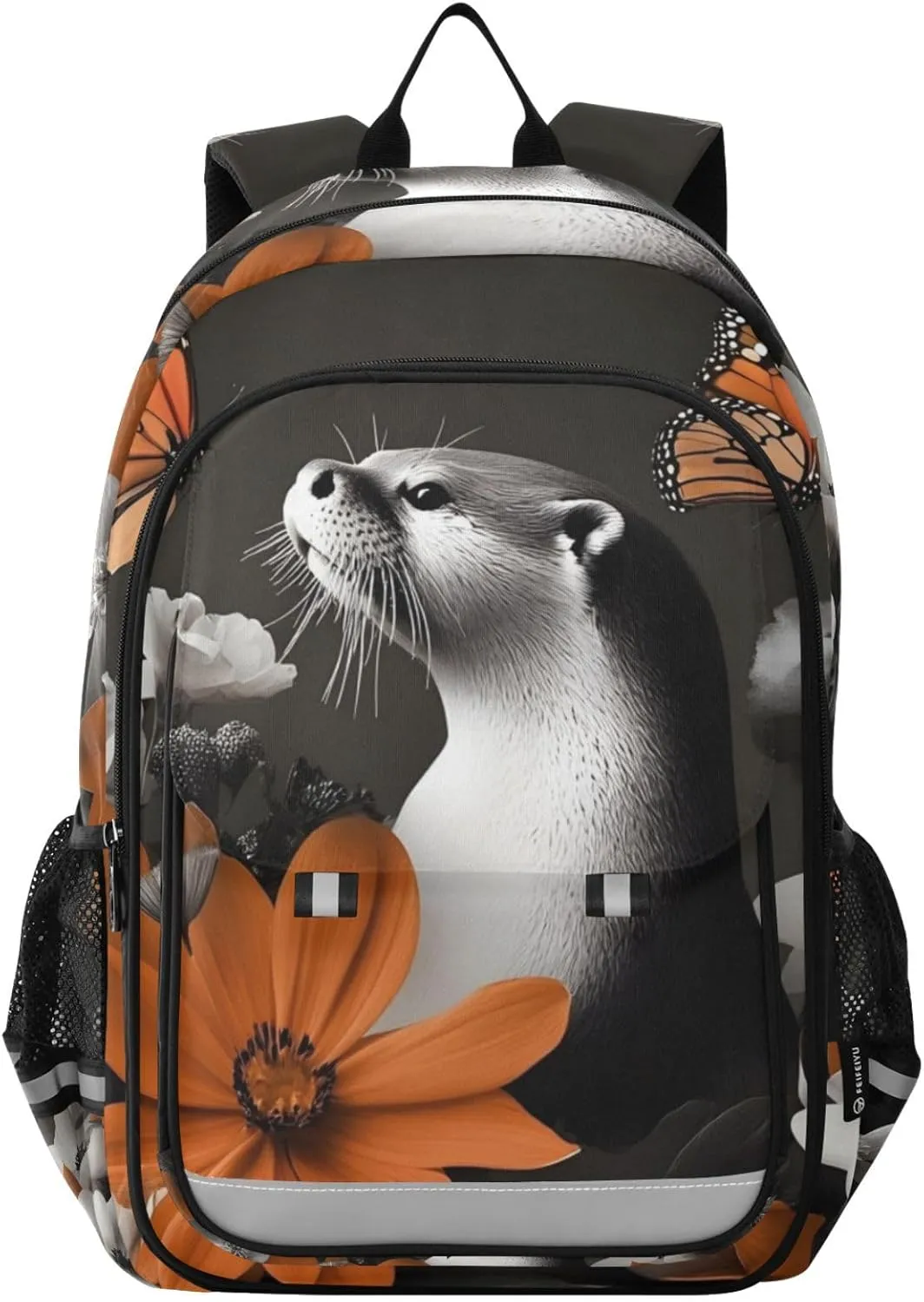 Beaver Flowers Butterfly Backpack Travel Laptop Daypack Shoulder Bag Book Bag Daypack with Reflective Strip 12.9 ×17.7 Inches