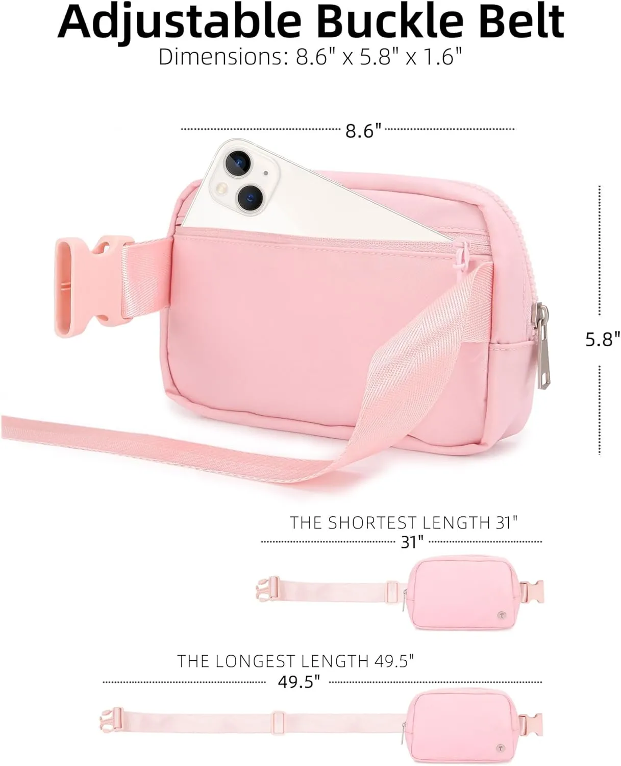 Belt Bag For Women Girls Kids Fanny Pack Crossbody Bag Fashionable Waist Packs With Adjustable Strap Waterproof For Travel Walking Running Hiking Light Pink