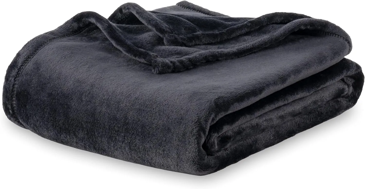 Berkshire Blanket Classic VelvetLoft® Solid Throw Blanket, Lightweight Soft Fuzzy Plush Throw Blanket for Bed and Couch, Black, 50x60 Inches