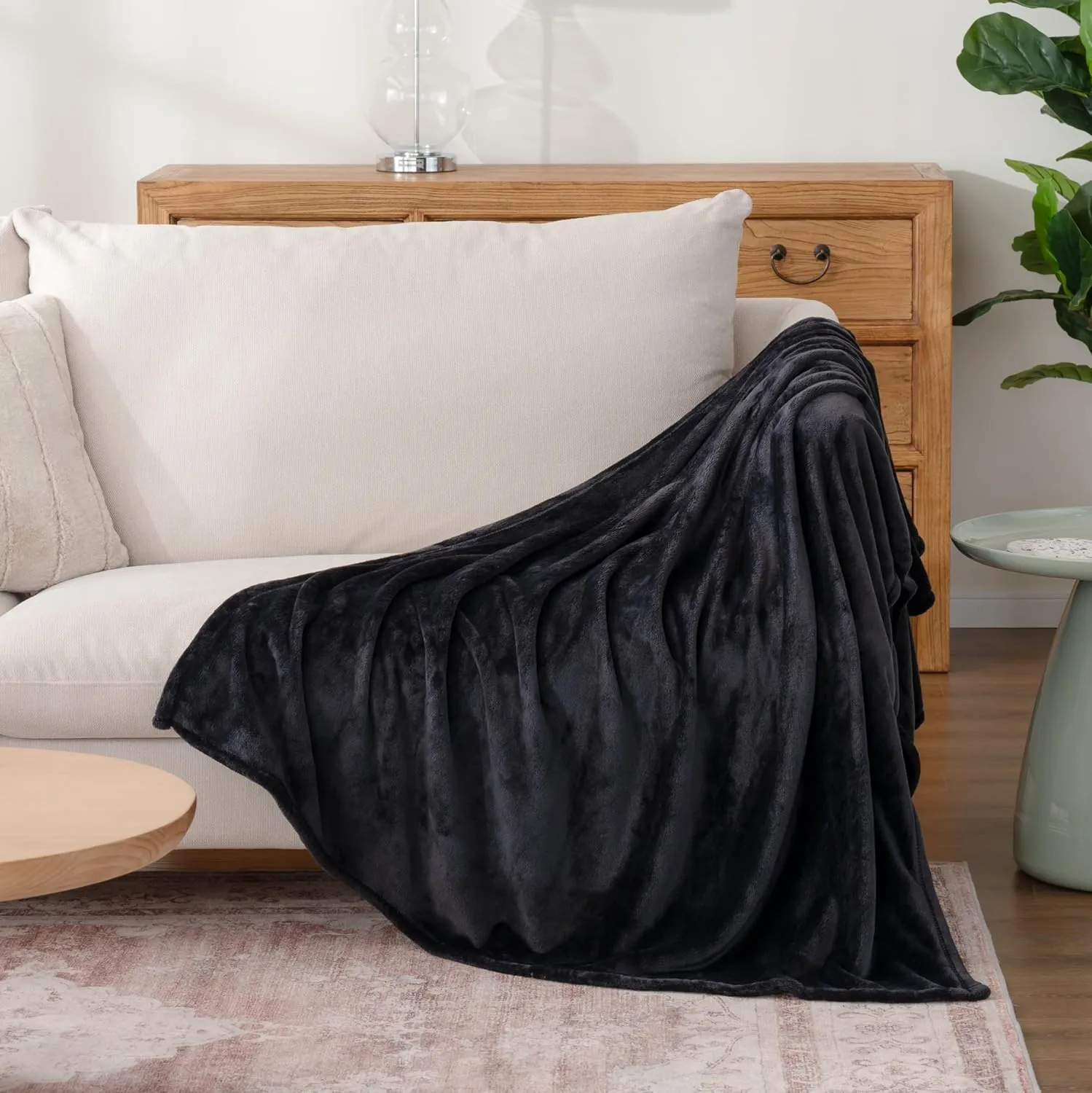 Berkshire Blanket Classic VelvetLoft® Solid Throw Blanket, Lightweight Soft Fuzzy Plush Throw Blanket for Bed and Couch, Black, 50x60 Inches