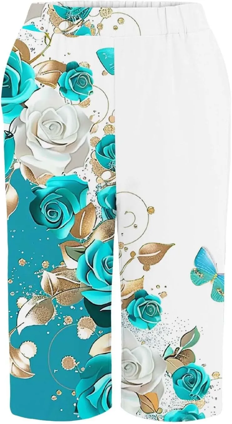 Bermuda Shorts for Women Summer High Waisted Knee Length Boho Floral Pants 2025 Beach Vacation Outfit with Pockets