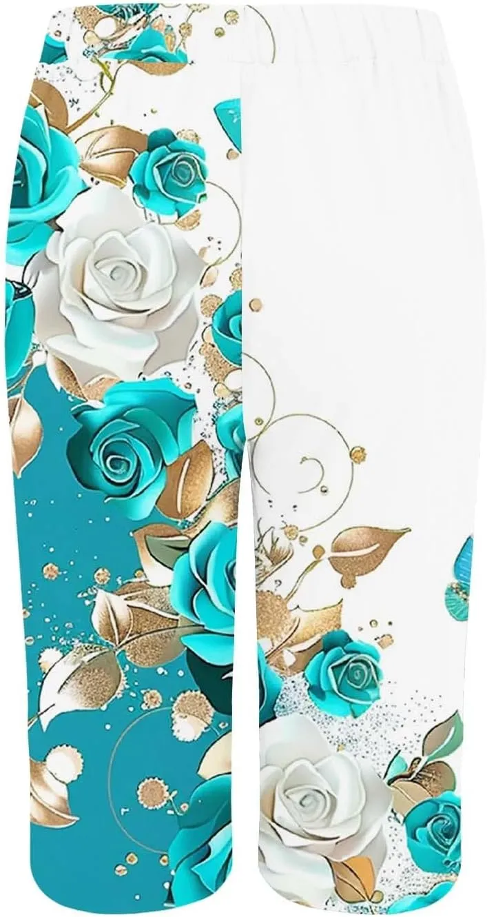 Bermuda Shorts for Women Summer High Waisted Knee Length Boho Floral Pants 2025 Beach Vacation Outfit with Pockets