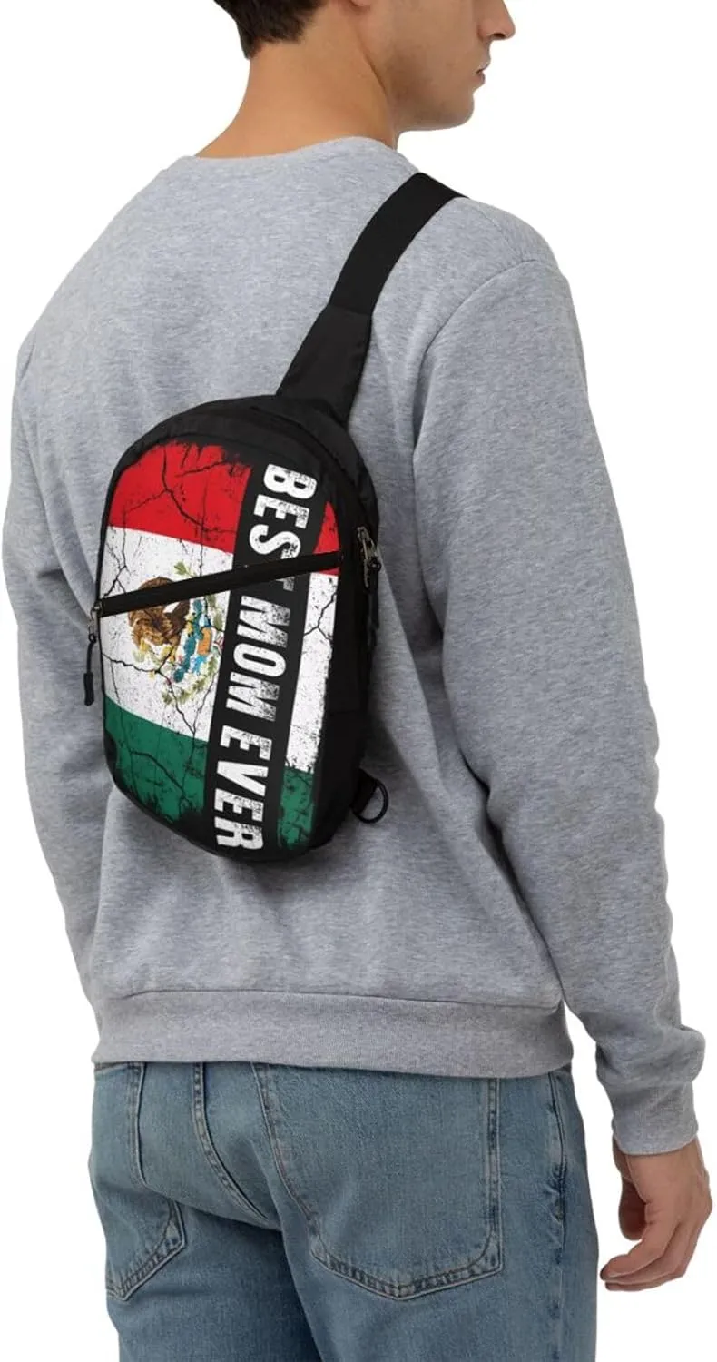 Best Mexican Mom Ever Mexico Flag Portable Crossbody Bag Foldable Sling Bags Sports Gym Chest Daypack Reusable Shoulder Backpack Casual Diagonally Rucksack Fanny Packs