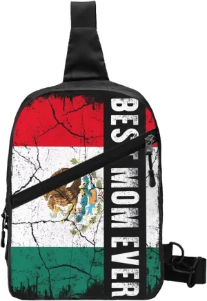 Best Mexican Mom Ever Mexico Flag Portable Crossbody Bag Foldable Sling Bags Sports Gym Chest Daypack Reusable Shoulder Backpack Casual Diagonally Rucksack Fanny Packs