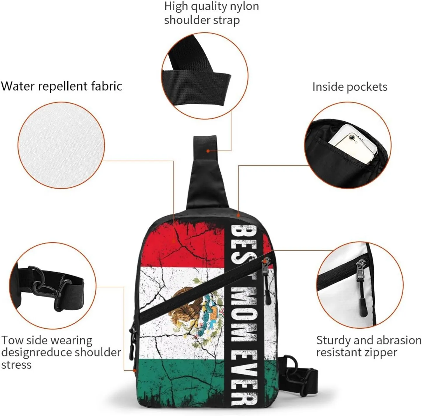 Best Mexican Mom Ever Mexico Flag Portable Crossbody Bag Foldable Sling Bags Sports Gym Chest Daypack Reusable Shoulder Backpack Casual Diagonally Rucksack Fanny Packs