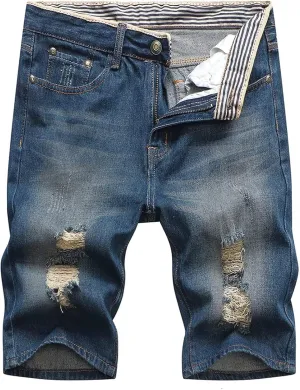 Betusline Mens Jean Shorts Distressed Ripped Denim Shorts Summer Casual Classic Straight Short Jeans