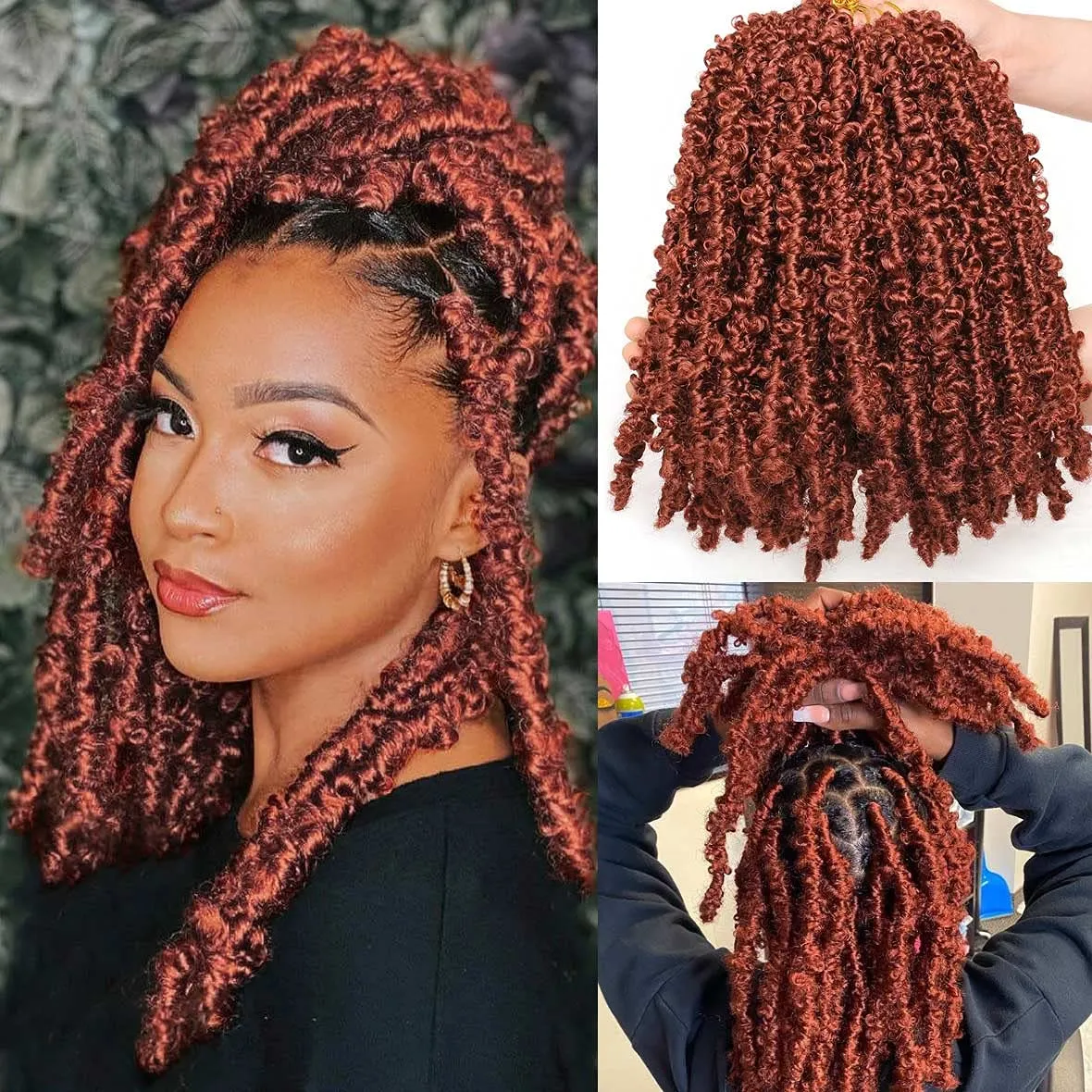 Beverlee 6 Packs Copper Red Bob Distressed Butterfly Locs Crochet Hair Pre-looped Messy Butterfly Twist Locs Hair 12 Inch Short Knotless Butterfly Braids Locs Hair for Women 350#……