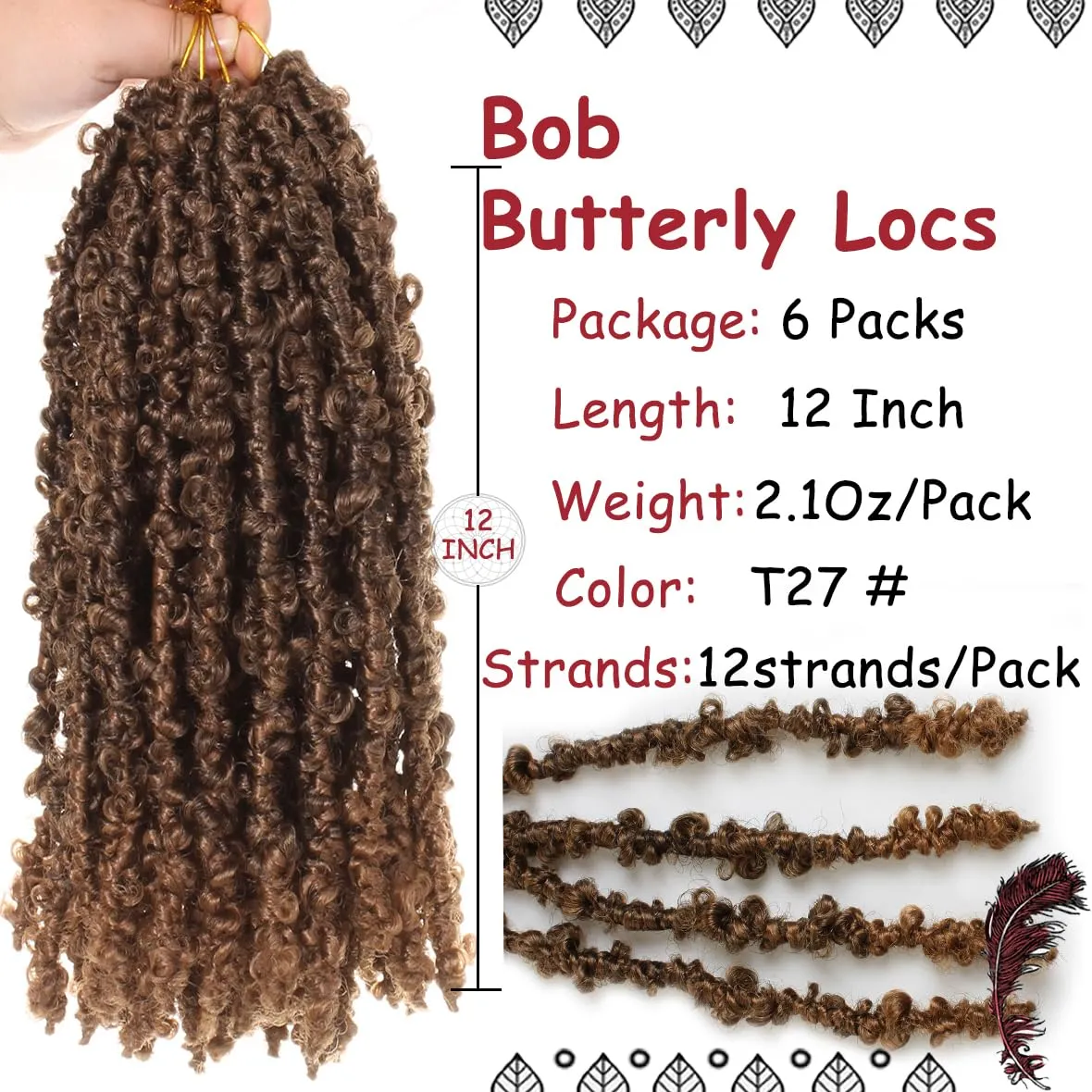 Beverlee Ombre Blonde Butterfly Locs Crochet Hair Short 6 Packs Crochet Bob Hair 12 Inch Messy Distressed Faux Locs Crochet Braids Pre-twisted Soft Locs Hair for Women #T27…