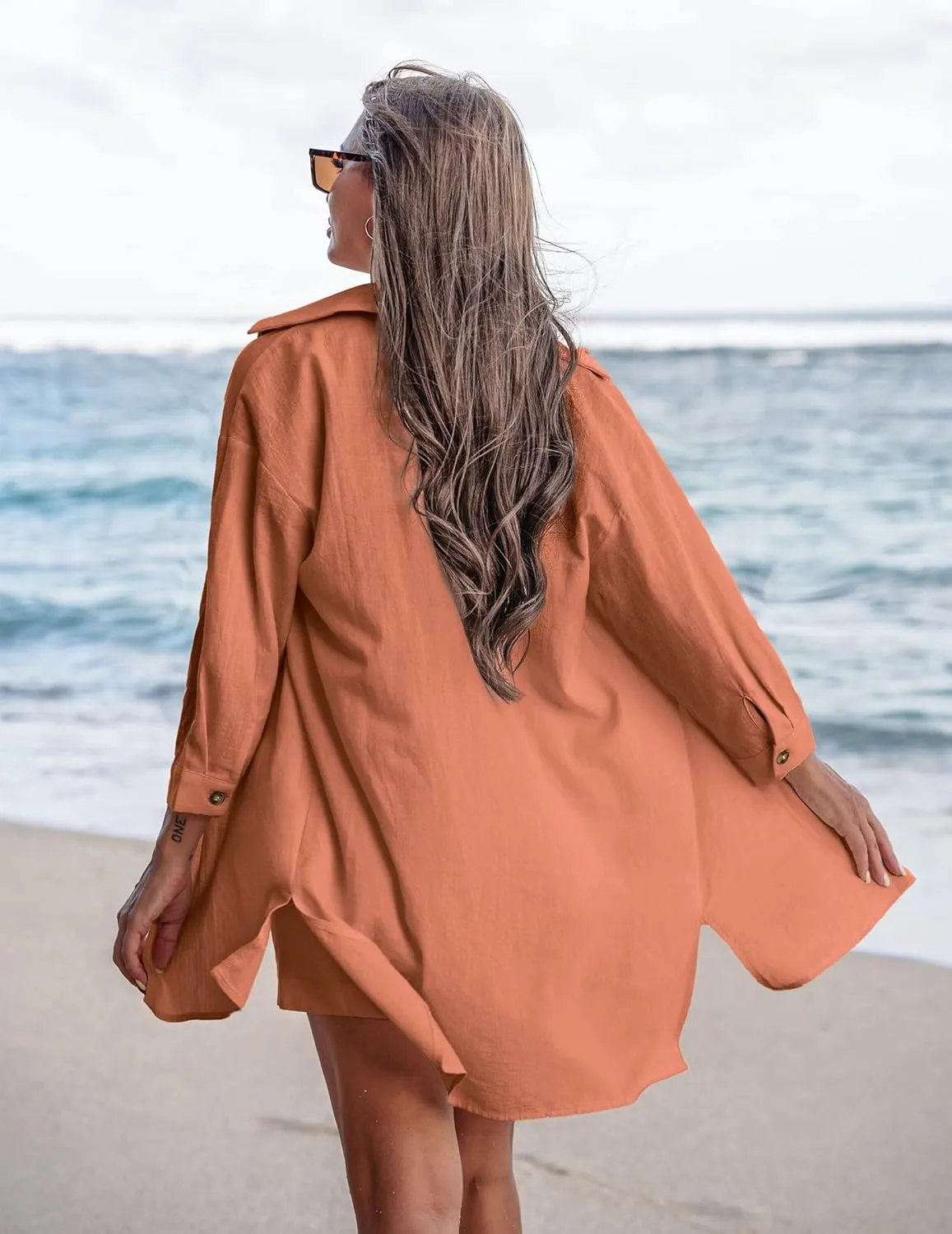 Beyove Women's Cotton Linen Set Casual Tracksuit Button Down 3/4 Sleeve Shirt Drawstring Shorts Pockets 2 Piece Lounge Set