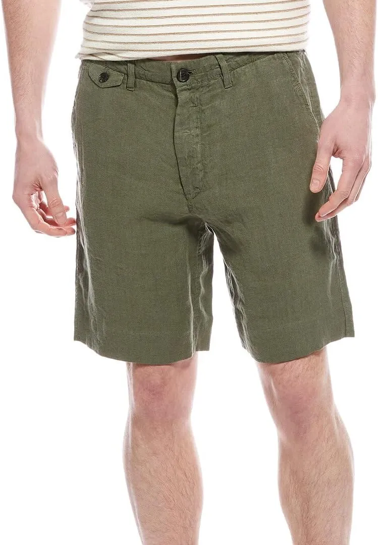 Billy Reid Linen Moore Shorts Olive 32 8