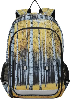 Birch Tree Autumn Large Backpack for Men Women Travel Laptop Daypack Book Bag Shoulder Bag Cute Cool Funny Backpack with Reflective Strip 12.9 ×17.7 In