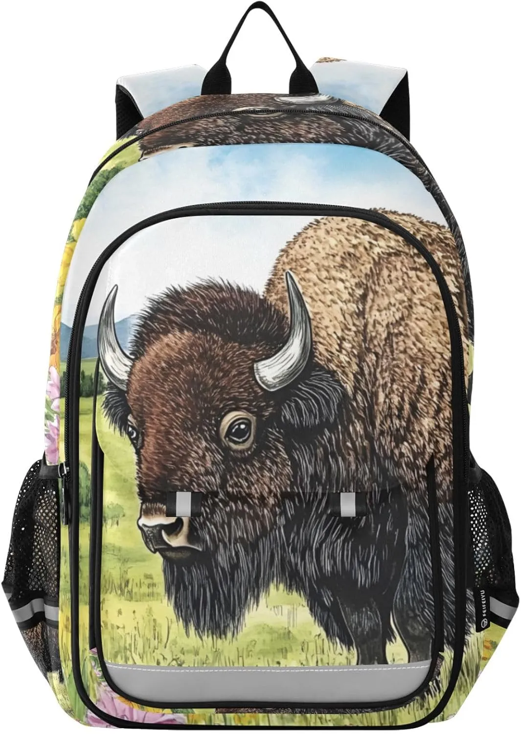 Bison Grassland Butterfly Backpack Travel Laptop Daypack Shoulder Bag Book Bag Daypack with Reflective Strip 12.9 ×17.7 In