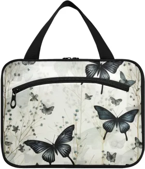 Black Butterfly Artwork Hanging Travel Toiletry Cosmetic Makeup Bag Large Capacity Foldable Storage Wash Bags for Women Girls Bathroom