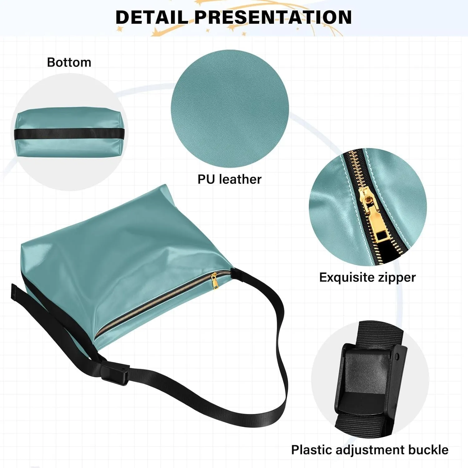 Black Crossbody Bag for Women Men with Adjustable Strap PU Leather Shoulder Hobo Purse Bag 20810