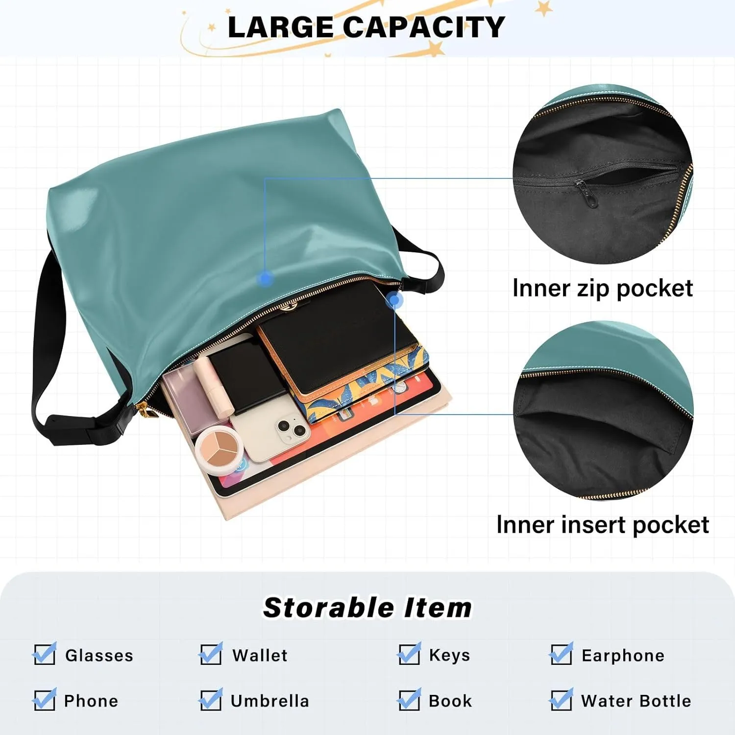 Black Crossbody Bag for Women Men with Adjustable Strap PU Leather Shoulder Hobo Purse Bag 20810