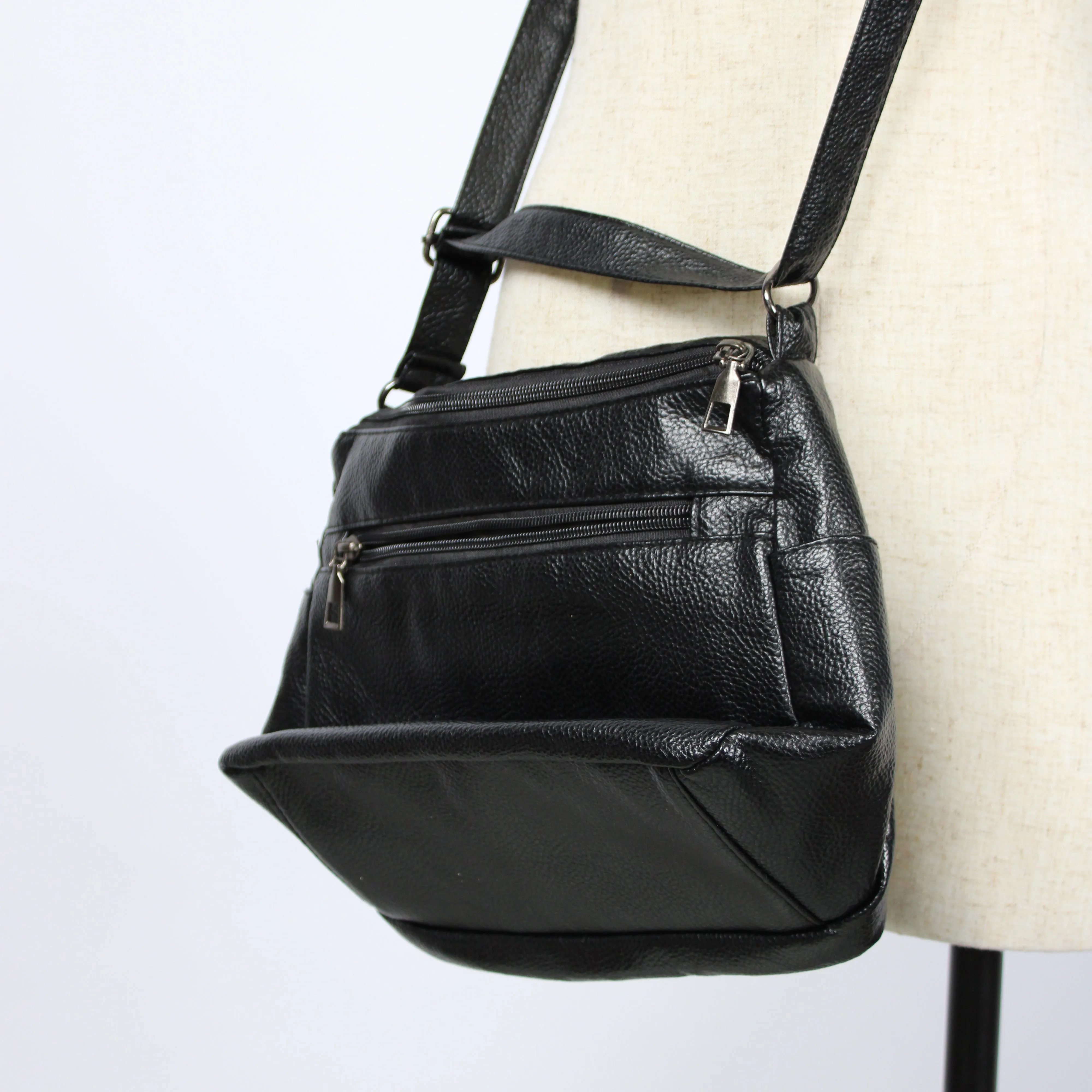 Black Faux Leather Crossbody Bag