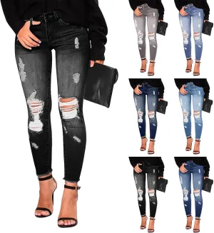 Black Skinny Jeans Women Stretchy High Waisted Ripped Jeans Tummy Control Distressed Denim Leggings with Pockets Slim Fit Comfy Jeggings Dark Wash Distressed Jeans Business Casual Dress Pants Trousers