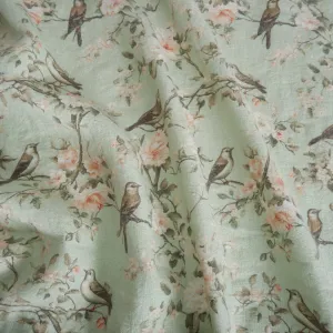 Bloom - Mint green - Printed linen fabric - LL355P