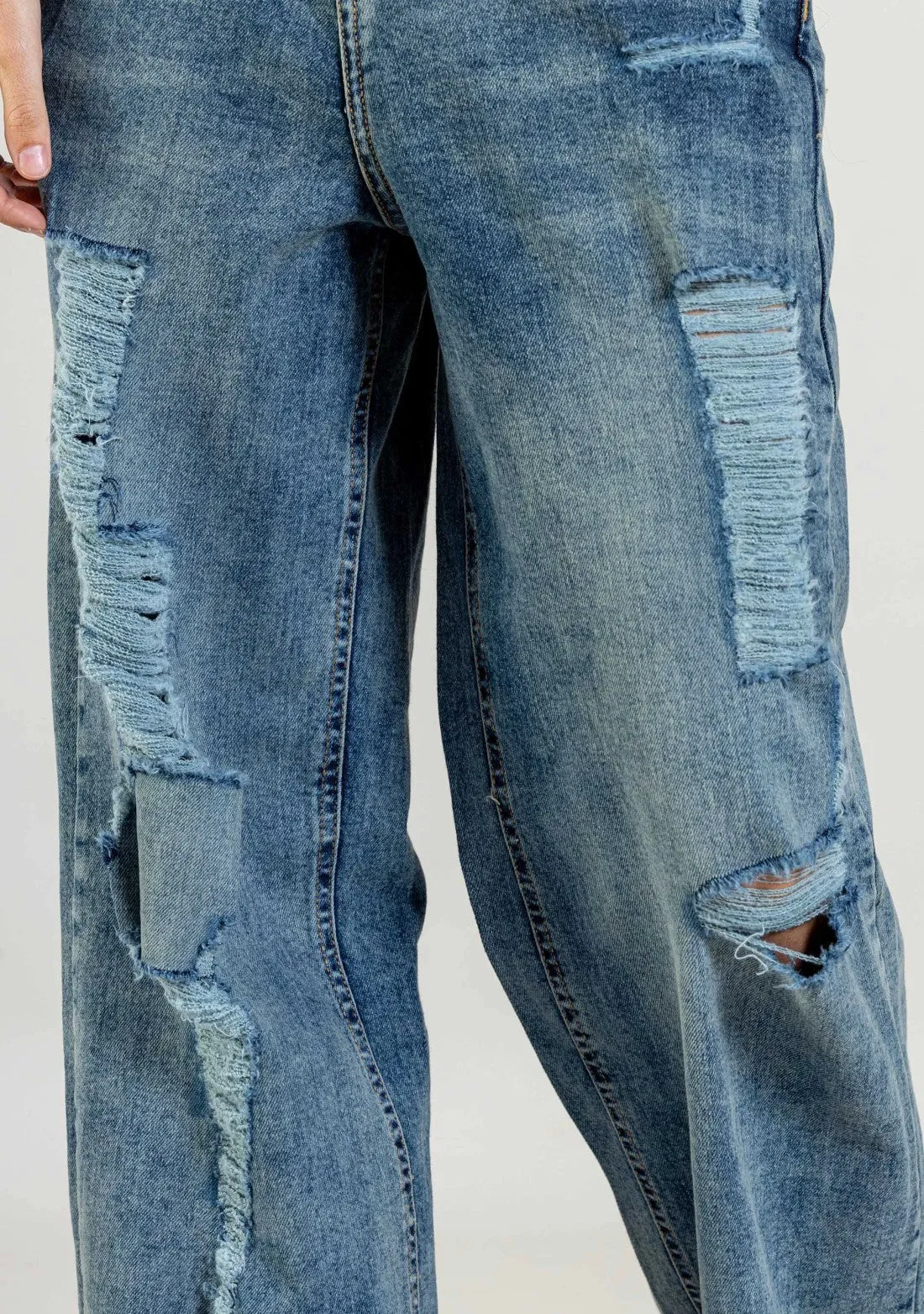 Blue Wide Leg Women's Distressed Jeans bottom wear