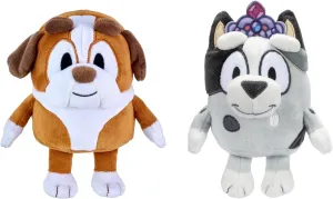 Bluey and Friends – 2 Pack Soft Stuffed Animals (Princess Muffin & Winton), Approximately 6 Inches – Cuddly Plush Toys for Kids, Embroidered Faces, Travel Size, Gift for Toddlers Ages 3 