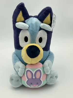 Bluey Easter PlushToy Holding an Easter Egg Rabbit, 12 Inch Stuffed Animal, Navy Blue and Light Blue. Perfect for Easter Baskets