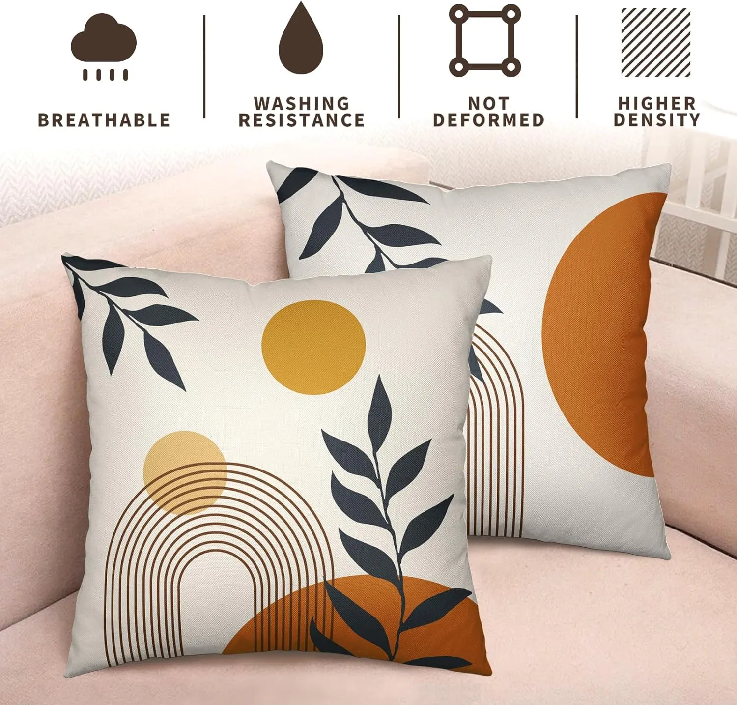 Boho Abstract Sun Pillow Covers Mid Century Modern Throw Pillow Covers Minimalist Geometric Leaf Decorative Pillow Cases Bohemian Line Art Pillowcase 18x18 Set of 2 for Outdoor Couch Patio