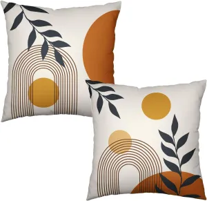 Boho Abstract Sun Pillow Covers Mid Century Modern Throw Pillow Covers Minimalist Geometric Leaf Decorative Pillow Cases Bohemian Line Art Pillowcase 18x18 Set of 2 for Outdoor Couch Patio