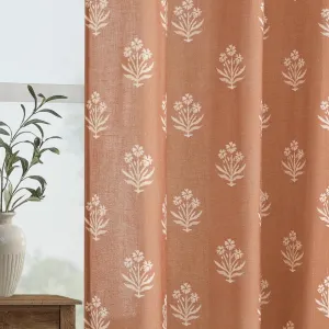 Boho Curtains 84 Inch Length 2 Panels Set for Bedroom,Vintage Floral Rustic Bohemian Terracotta Rust Color Block Print Western Long Linen Sheer Printed Farmhouse Curtains for Living Room