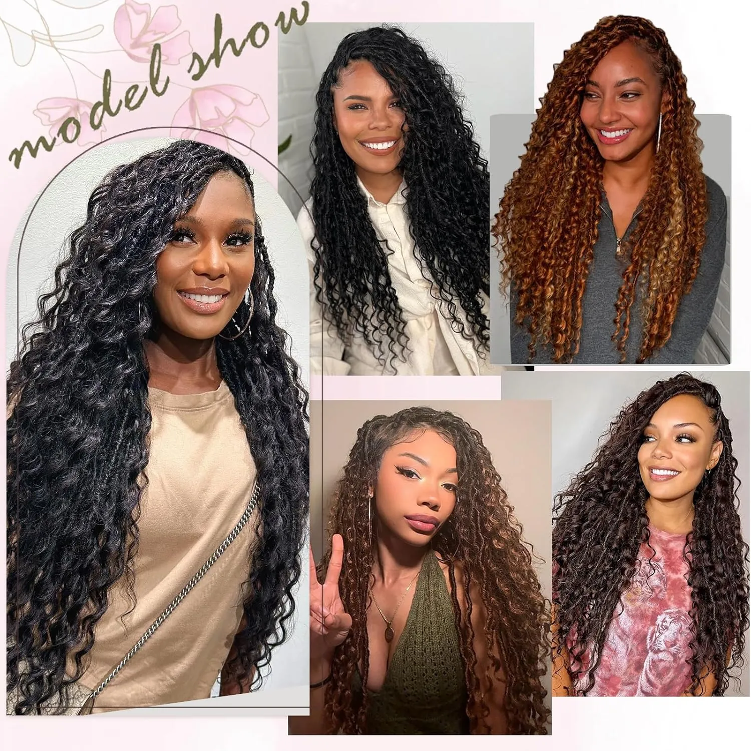Boho Faux Locs Crochet Hair 9 Packs Long Goddess locs 24 Inch Boho Soft Locs With Curly Ends Pre Looped Bohemian River Loc Crochet Hair For Women (24 inch,1B/4/30)