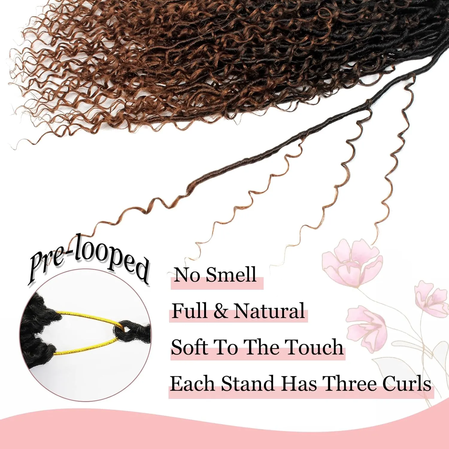 Boho Faux Locs Crochet Hair 9 Packs Long Goddess locs 24 Inch Boho Soft Locs With Curly Ends Pre Looped Bohemian River Loc Crochet Hair For Women (24 inch,1B/4/30)