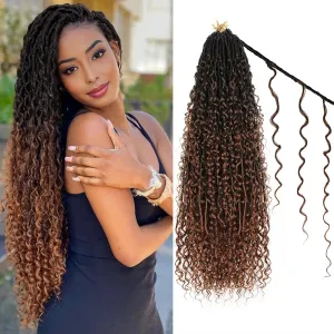 Boho Faux Locs Crochet Hair 9 Packs Long Goddess locs 24 Inch Boho Soft Locs With Curly Ends Pre Looped Bohemian River Loc Crochet Hair For Women (24 inch,1B/4/30)