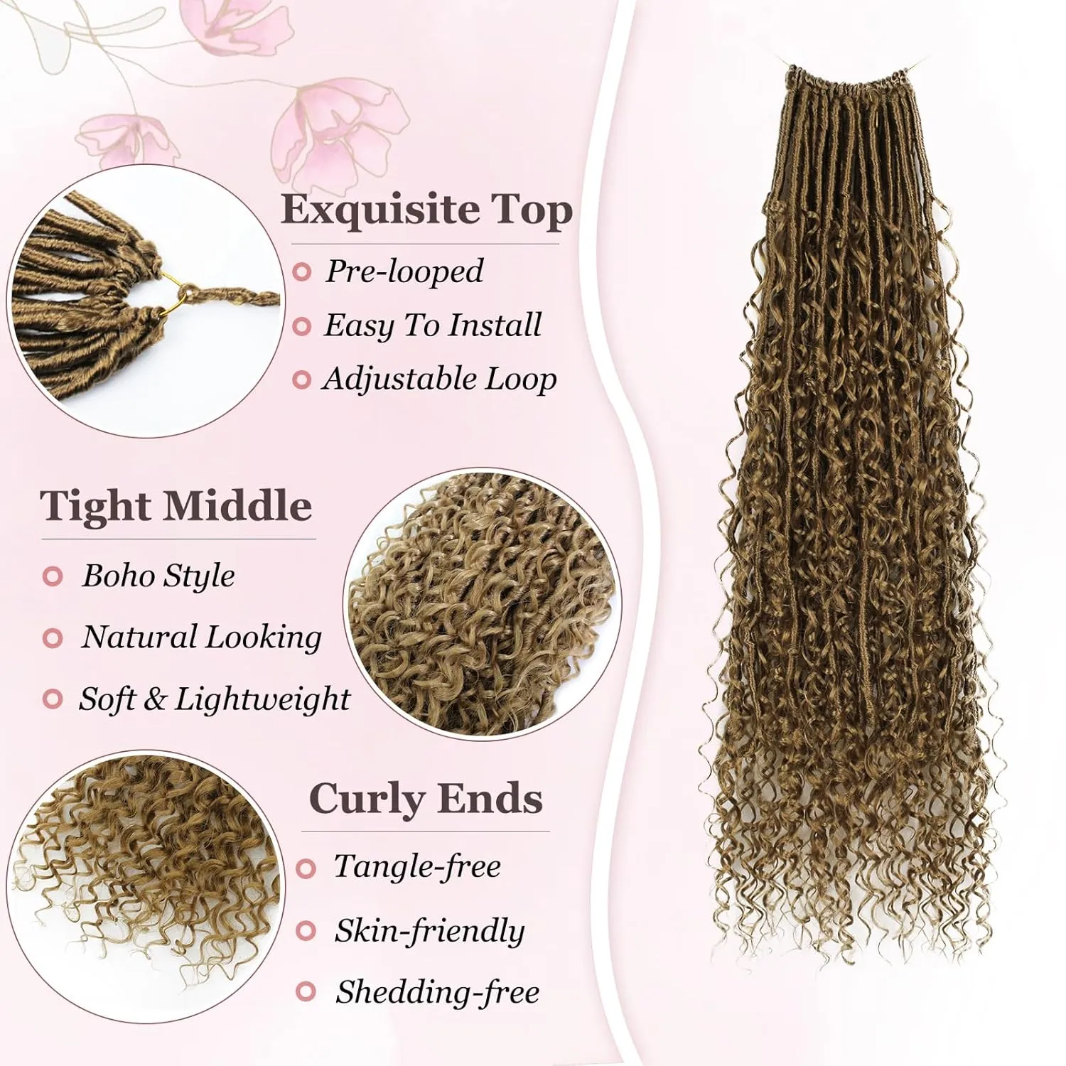 Boho Faux Locs Crochet Hair 9 Packs Long Goddess locs 24 Inch Boho Soft Locs With Curly Ends Pre Looped Bohemian River Loc Crochet Hair For Women (24 inch,#27)