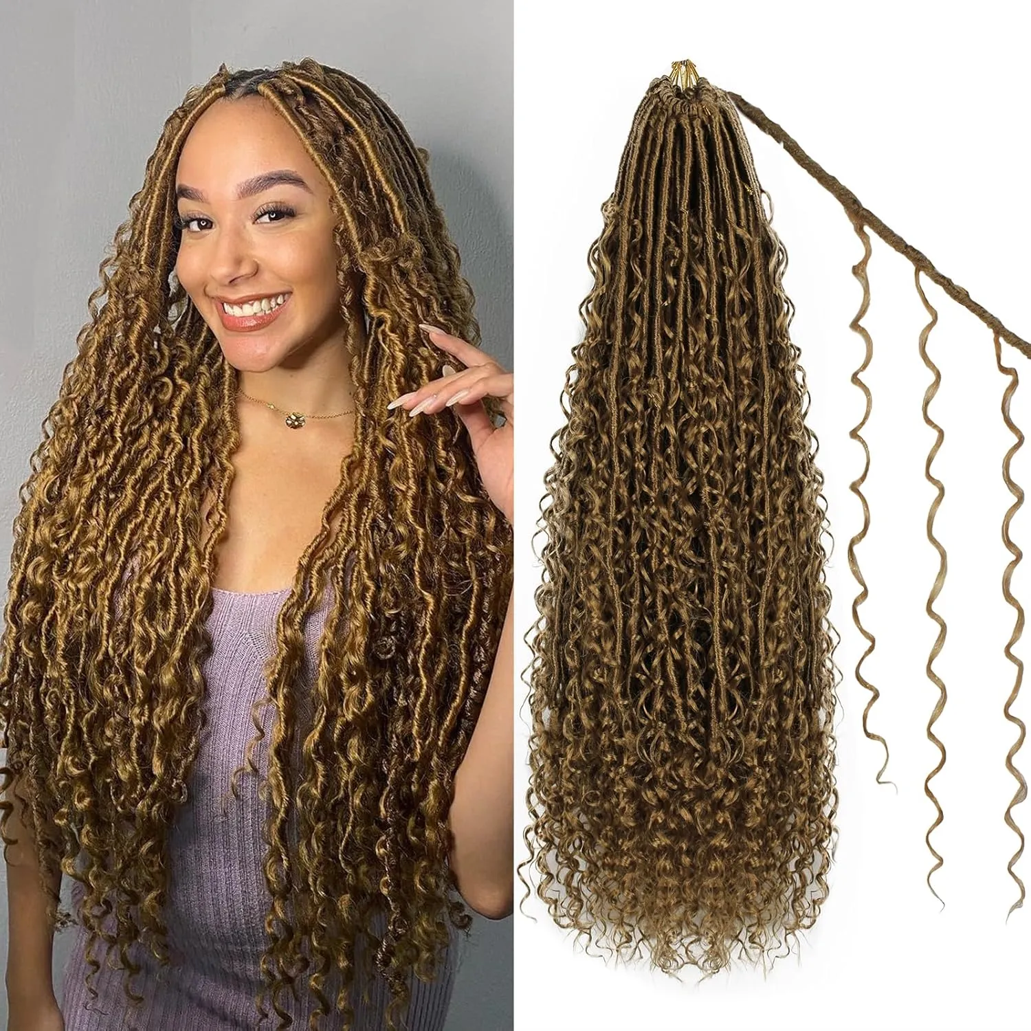 Boho Faux Locs Crochet Hair 9 Packs Long Goddess locs 24 Inch Boho Soft Locs With Curly Ends Pre Looped Bohemian River Loc Crochet Hair For Women (24 inch,#27)