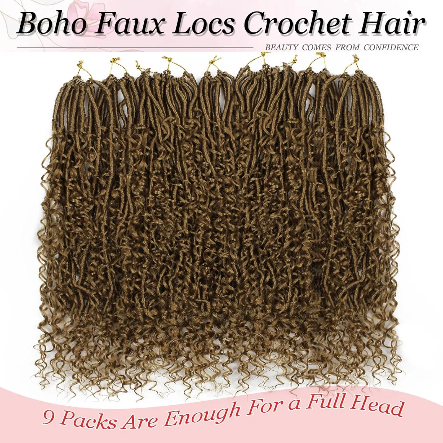 Boho Faux Locs Crochet Hair 9 Packs Long Goddess locs 24 Inch Boho Soft Locs With Curly Ends Pre Looped Bohemian River Loc Crochet Hair For Women (24 inch,#27)