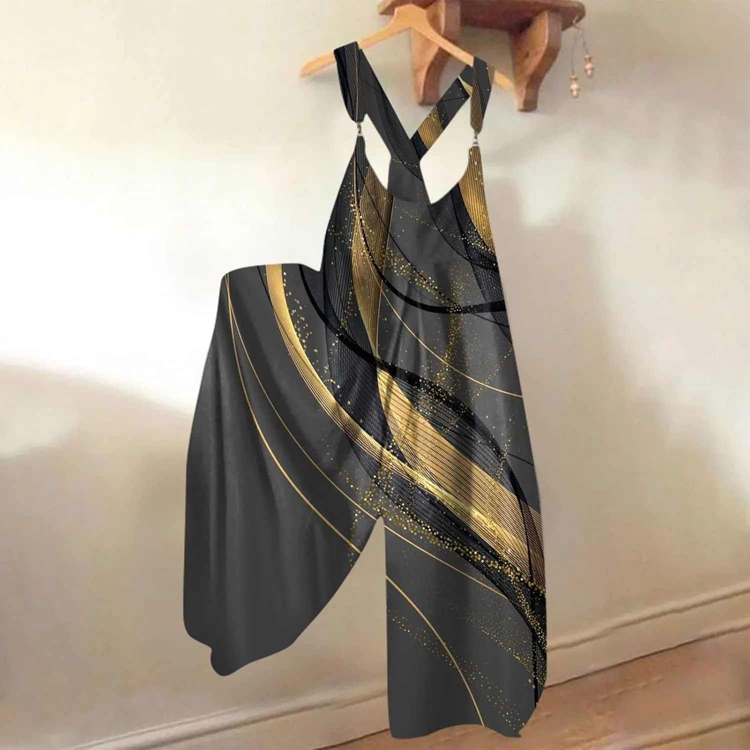Boho Jumpsuit for Women 2025 Summer Wide Leg Sleeveless Overall Vintage Art Graphic Romper