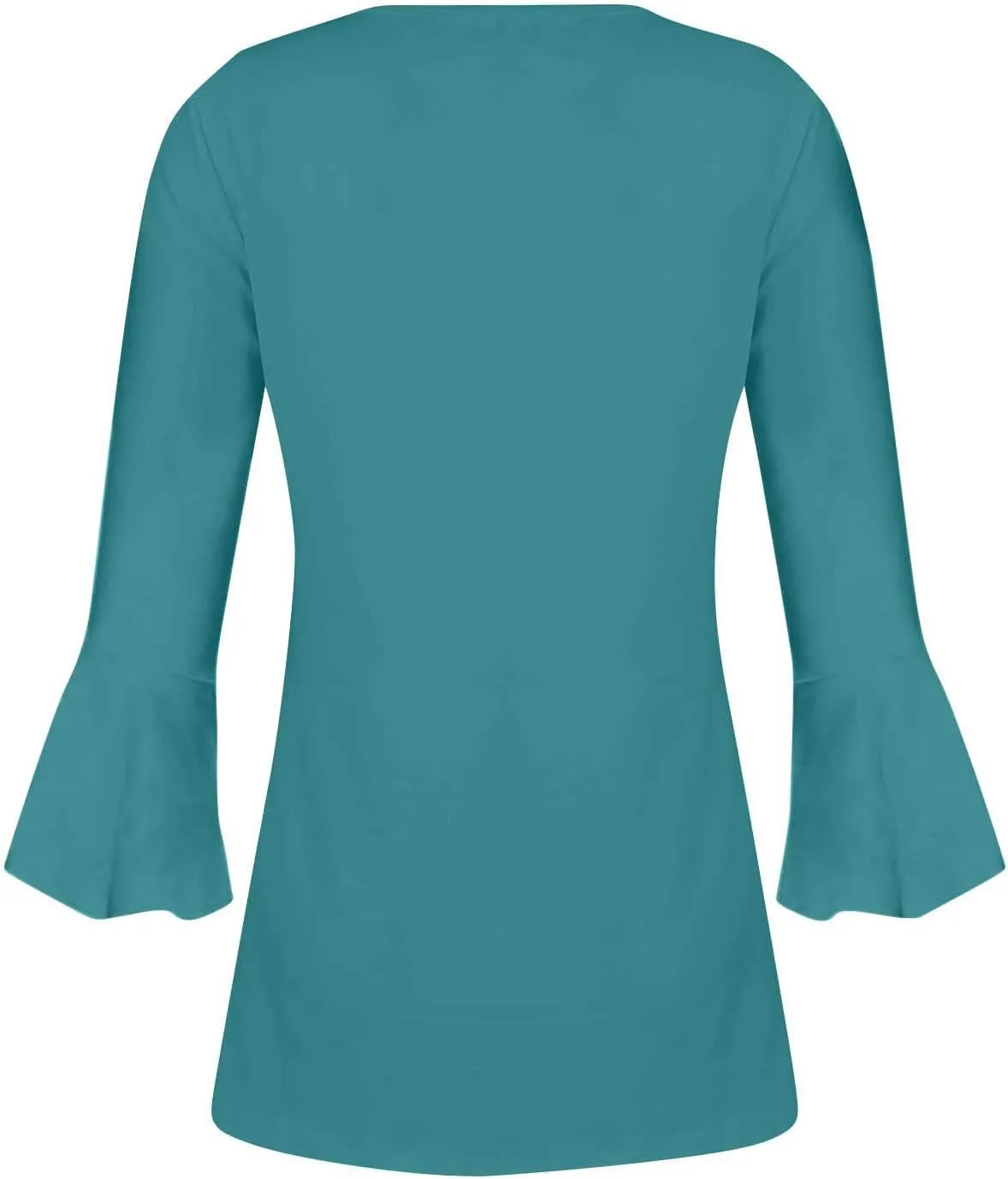 Boho Tops for Women Fall Solid Button Down Empire Waist Pleated Shirts V-Neck Fashion 3/4 Sleeve Vintage Flowy Blouse