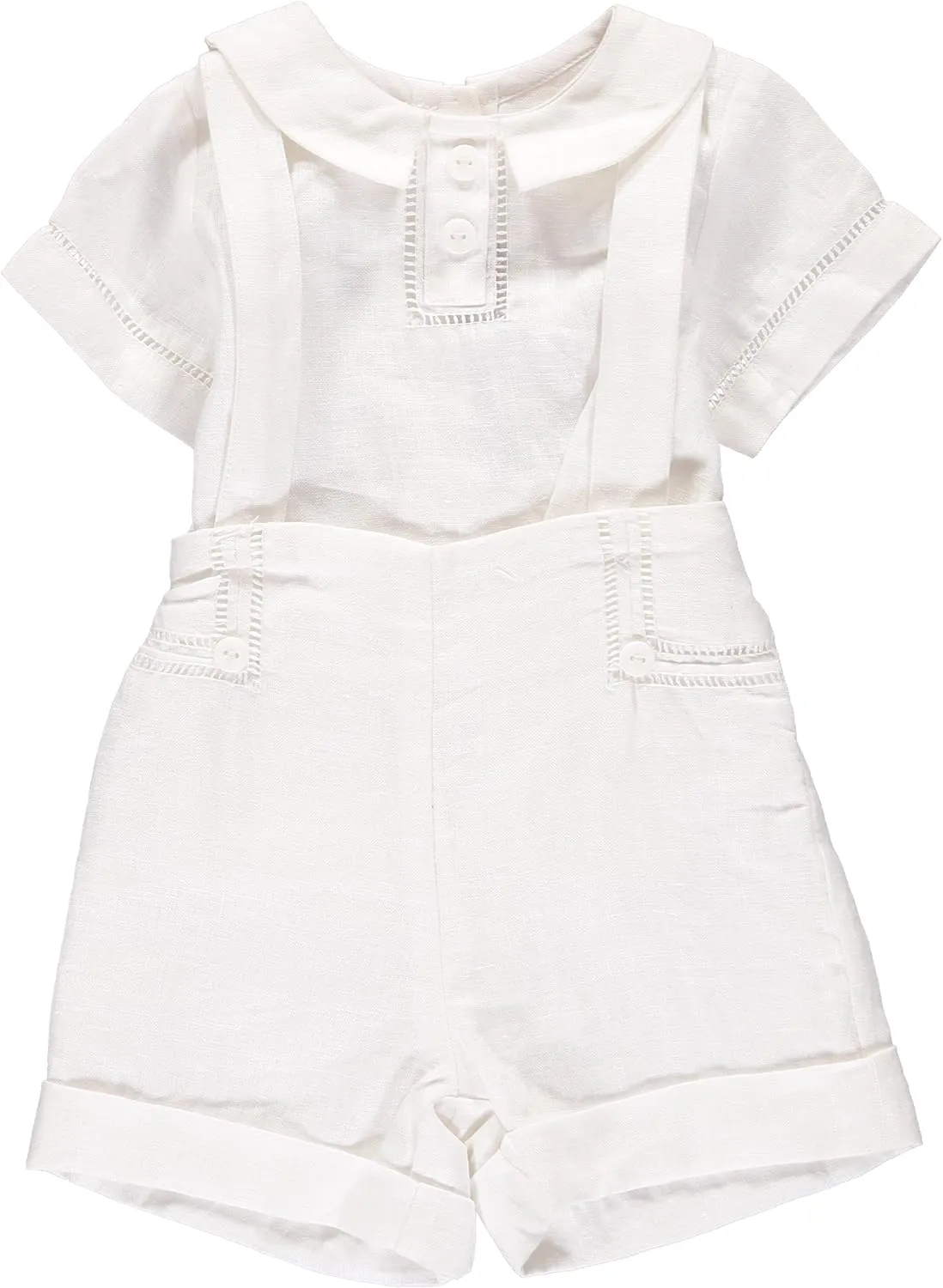 Boys Christening & Baptism Outfit – 3 Piece Set with Bonnet, Adjustable Suspenders, Designed in USA
