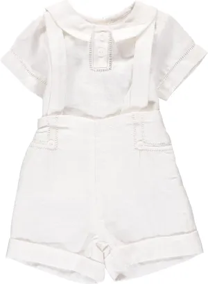 Boys Christening & Baptism Outfit – 3 Piece Set with Bonnet, Adjustable Suspenders, Designed in USA