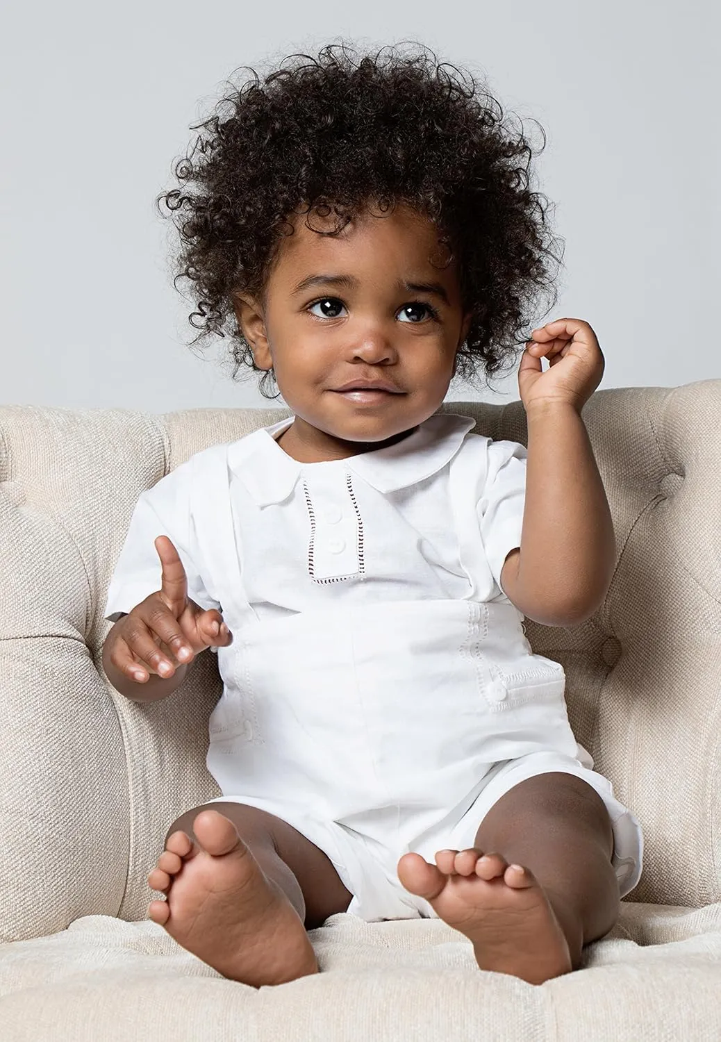 Boys Christening & Baptism Outfit – 3 Piece Set with Bonnet, Adjustable Suspenders, Designed in USA