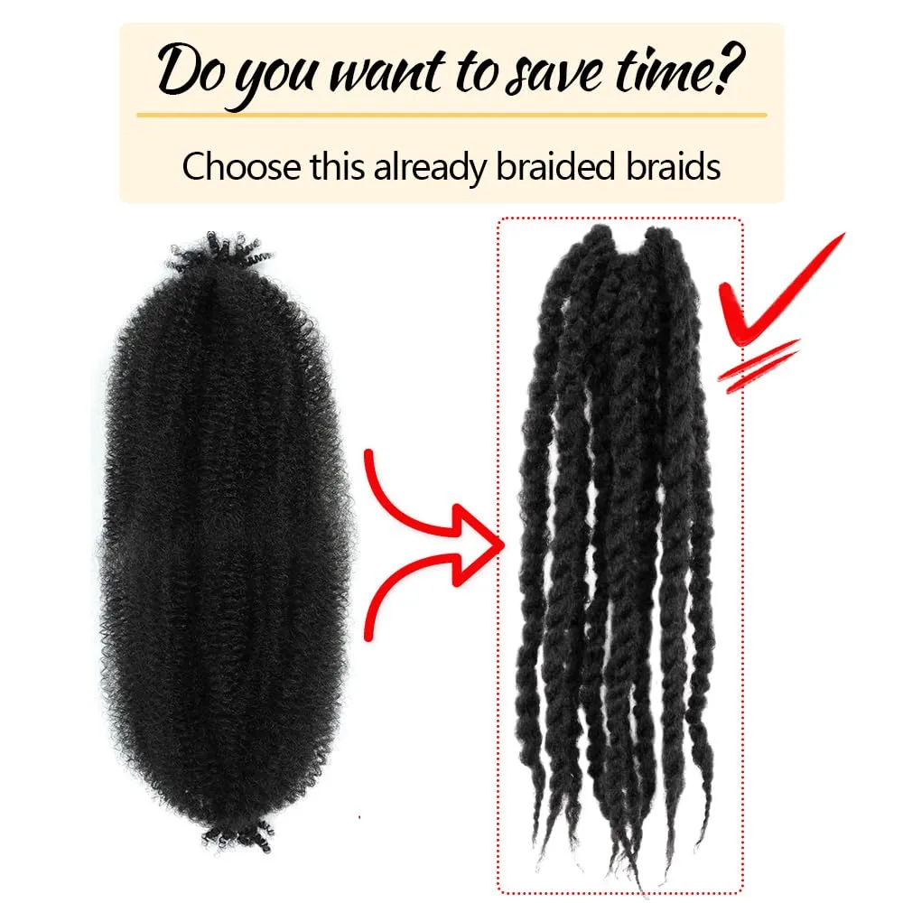 Braided Marley Twist Braiding Hair 12 Inch 8 Packs Pre-looped Short Afro Springy Crochet Braids Pre Twisted Senegalese Distressed Spring Synthetic Crochet Hair (1B, Natural Black)