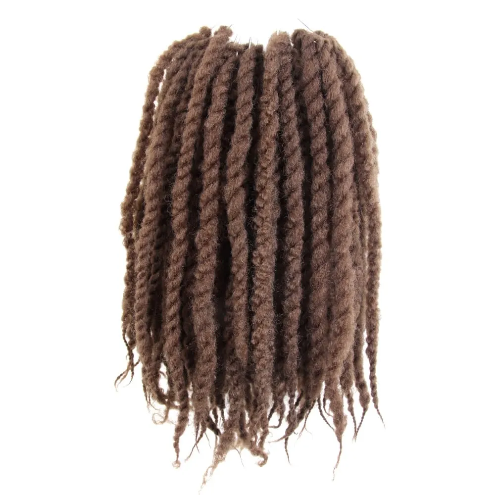 Braided Marley Twist Braiding Hair 12 Inch 8 Packs Pre-looped Short Afro Springy Crochet Braids Pre Twisted Senegalese Distressed Spring Synthetic Crochet Hair (30#, Medium Dark Brown)