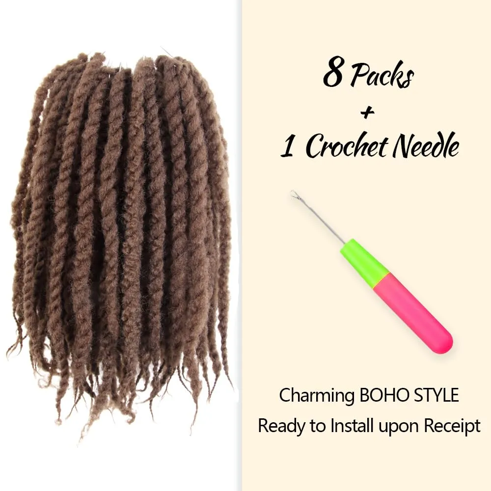 Braided Marley Twist Braiding Hair 12 Inch 8 Packs Pre-looped Short Afro Springy Crochet Braids Pre Twisted Senegalese Distressed Spring Synthetic Crochet Hair (30#, Medium Dark Brown)