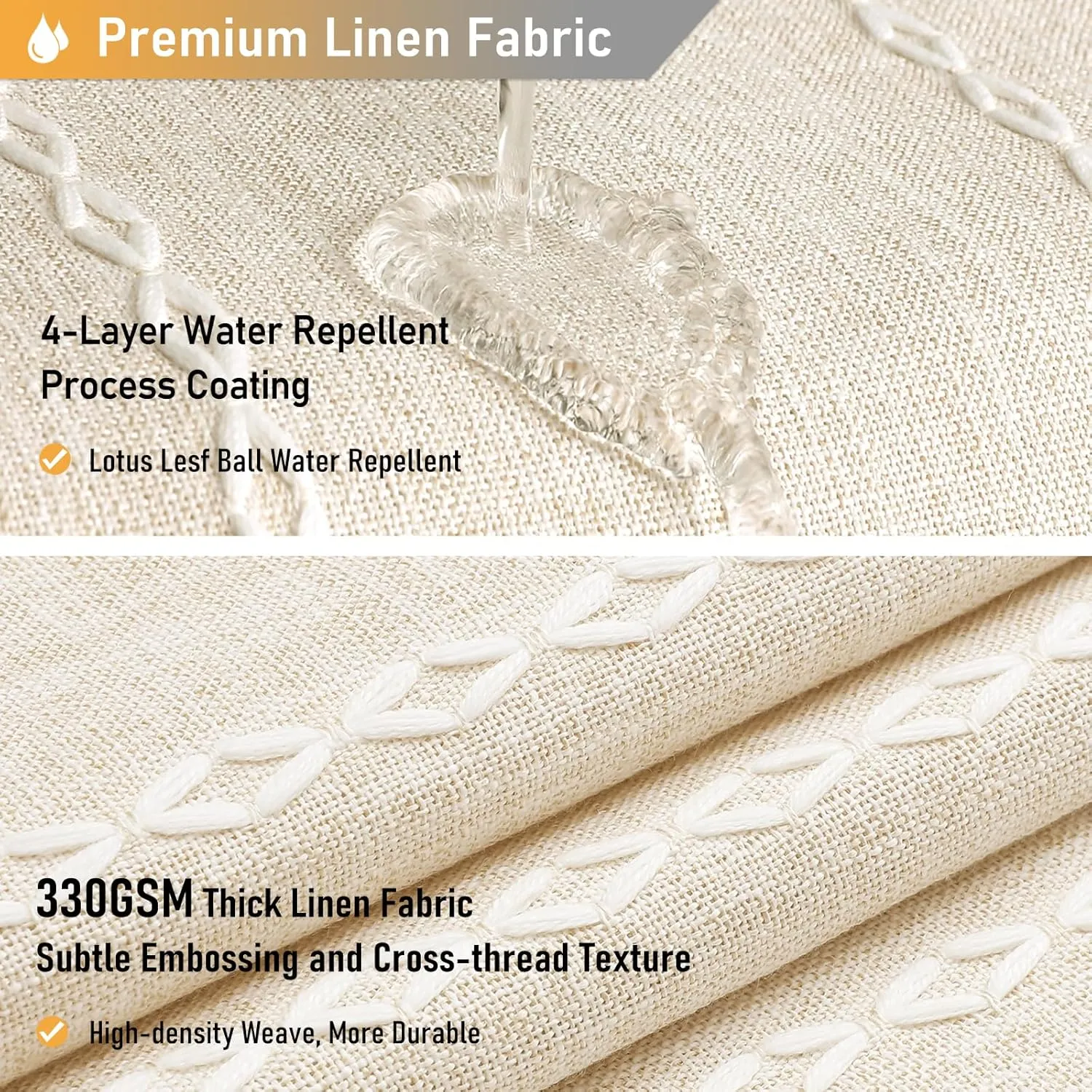 BTTN Boho Farmhouse Shower Curtain, Linen Rustic Weighted Striped Cloth Shower Curtain Set with Tassel, Water Repellent, Bohemian Vintage Country Fabric Shower Curtain for Bathroom, Cream/Beige, 72x72