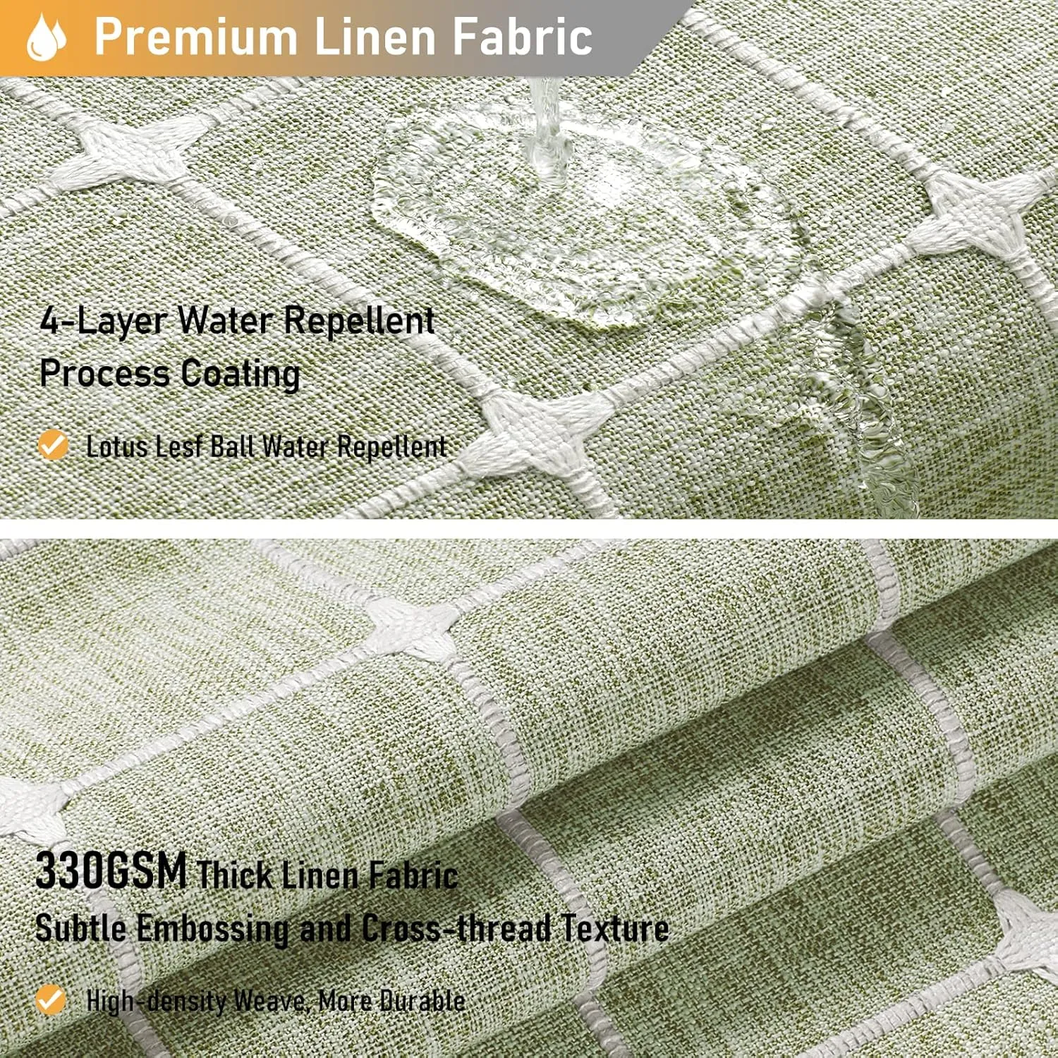 BTTN Extra Long Shower Curtain - 72x96 Inch Long Large Boho Linen Fabric Shower Curtain Set with Plastic Hooks, Tall Bohemian Farmhouse Rustic Vintage Cloth Shower Curtains for Bathroom - Sage Green