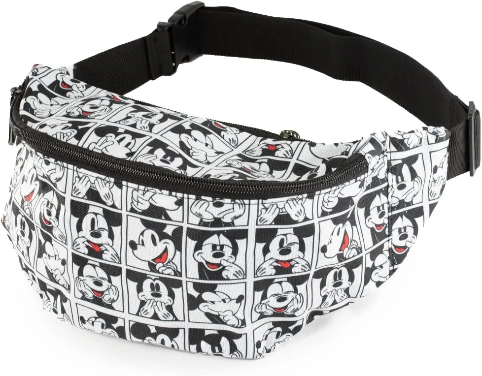 Buckle Down Disney Bag, Fanny Pack, Mickey Mouse Expression Blocks White Black Red, Canvas