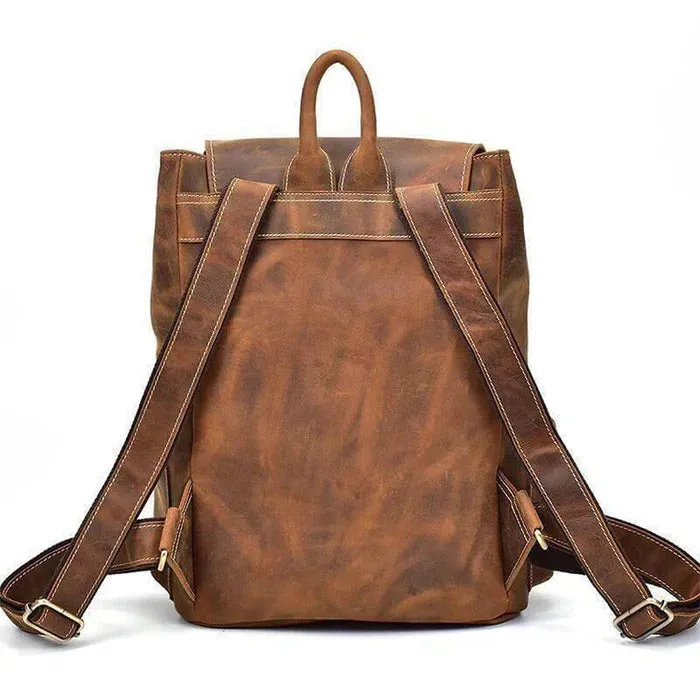 Buckled Flap Drawstring Leather Backpack