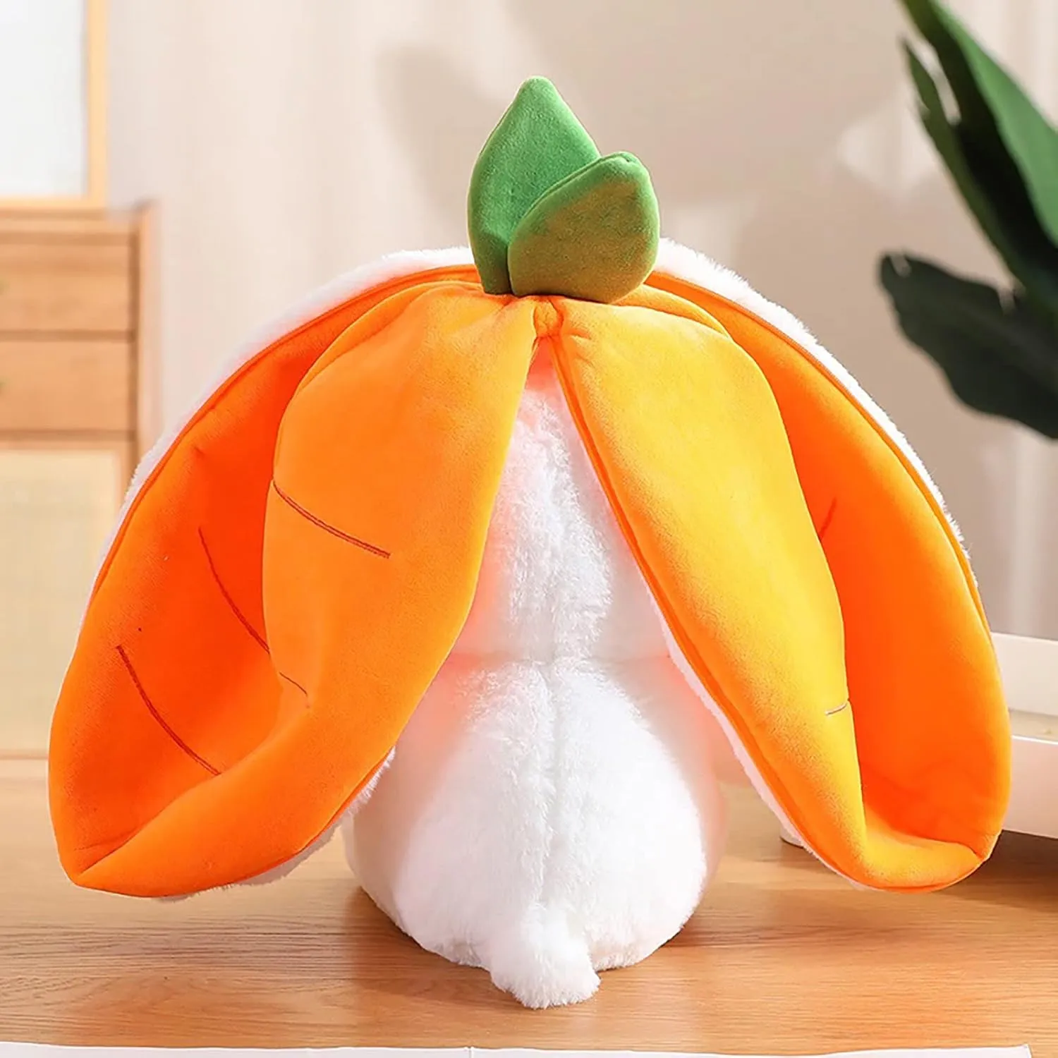 Bunny Plush Doll Toy Pillow, Reversible Carrot Strawberry Bunny Stuffed Animal with Zipper, Cute Rabbit Decoration for Kids & Adult Birthday Party Gift (1pcs 10" Carrot)