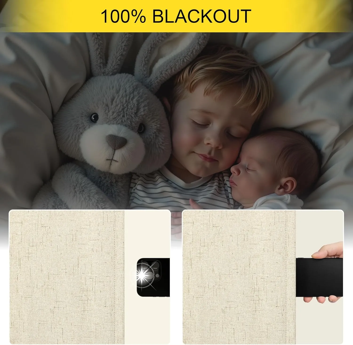 Burlap Colored Blackout Curtain 84 Inch Length 2 Panel Faux Linen Modern Farmhouse Living Room Darkening Curtain for Bedroom Window Black Out Drape for Sliding Glass Door Back Tab 7ft Long 52x84 Beige
