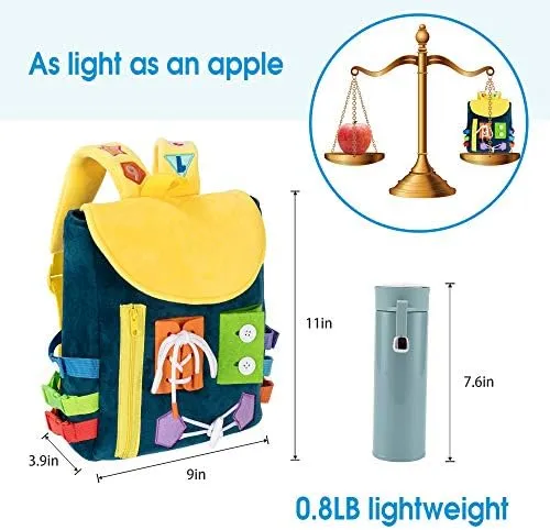 Busy Board - Toddler Backpack with Buckles and Learning Activity Toys - Develop Fine Motor Skills and Basic Life Skills - Learn to Tie Shoes - Children's Travel Toy