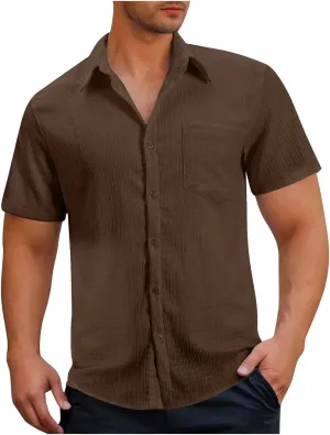 Button Down Shirt for Men Summer Solid Button Short Sleeve Lapel Blouse Casual Fashion Vintage Beach Hawaiian Tops